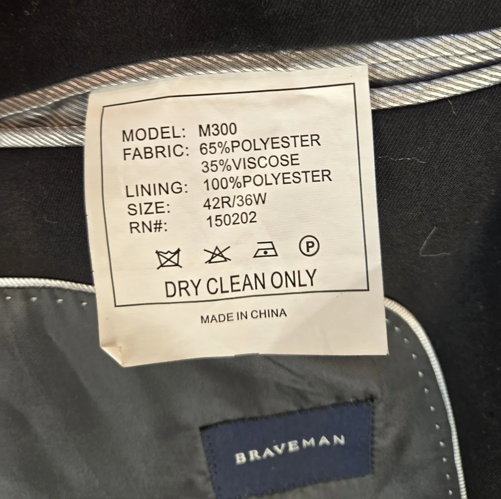 Braveman Mens Blazer Jacket Sz 42R Black 2 Button Front Out &  Inside Pockets